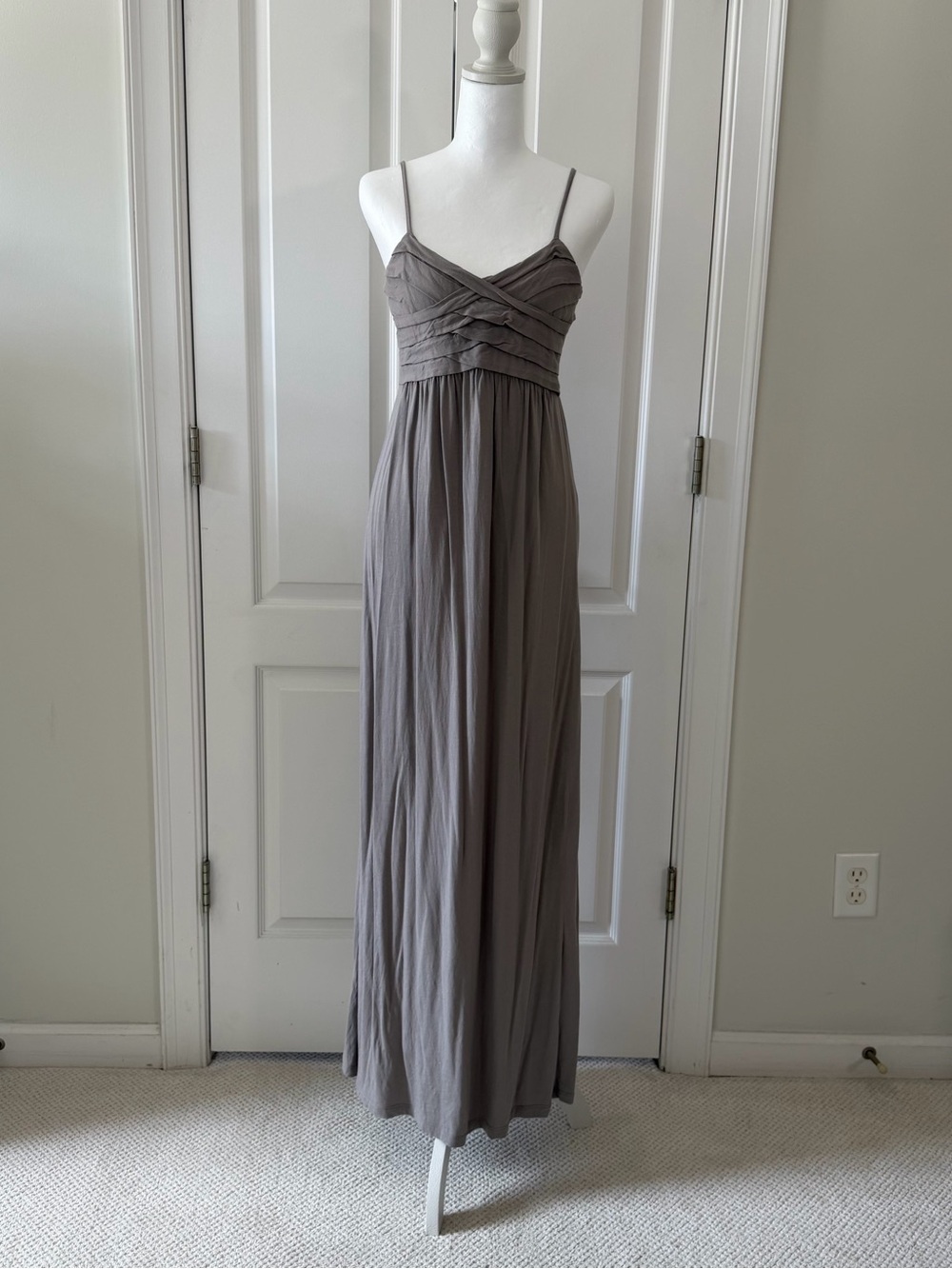 New York & Company Taupe Gray Spaghetti-Strap Maxi Dress